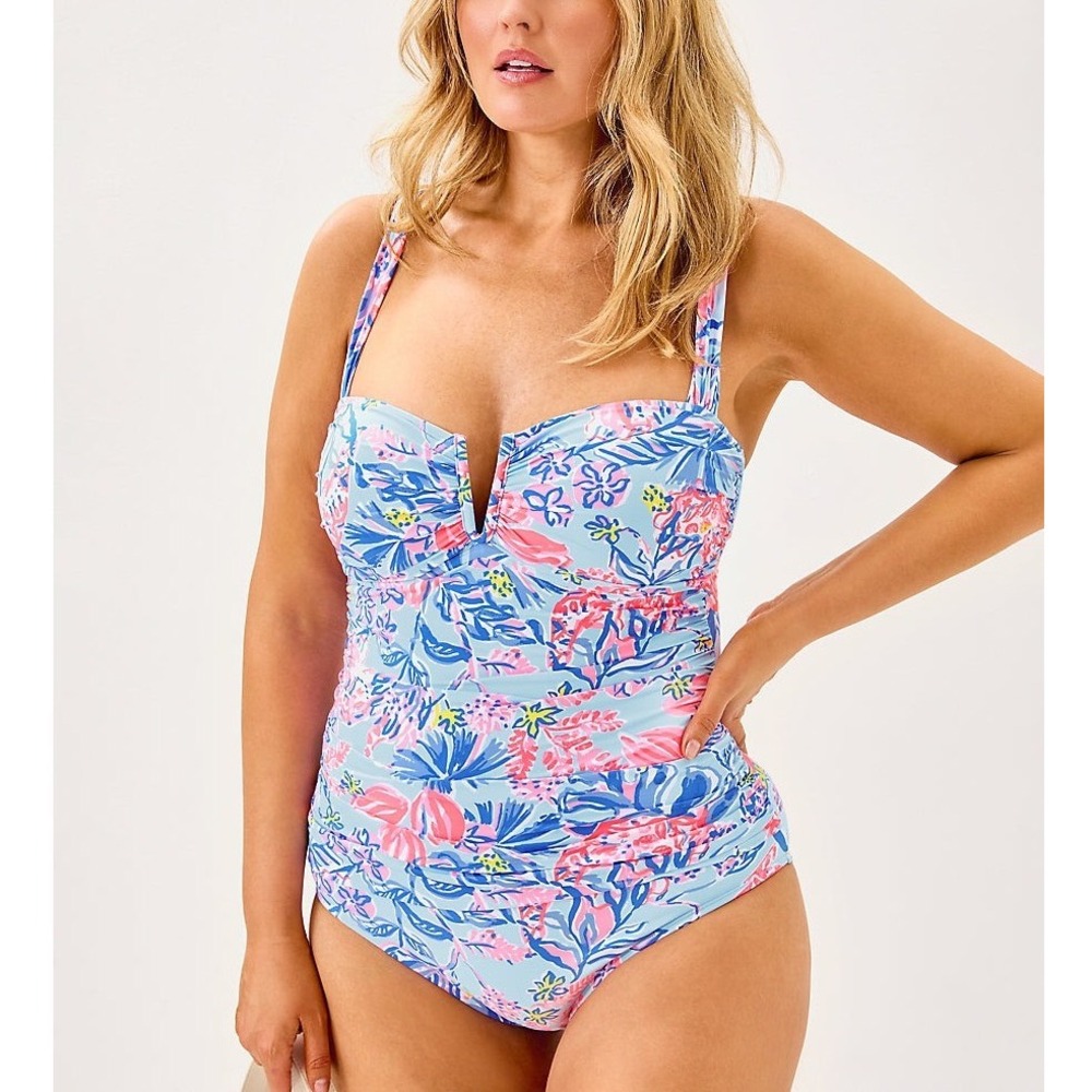 Lilly Pulitzer Akila One Piece Swimsuit Womens 12 Multi Elephant Splash Ruched